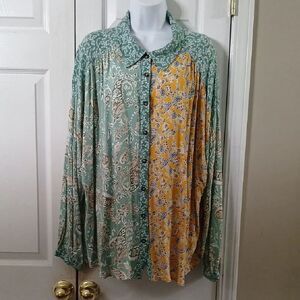 Davi & Dani Floral Paisley Patchwork Button-Up Blouse Sz 1XL NWOT